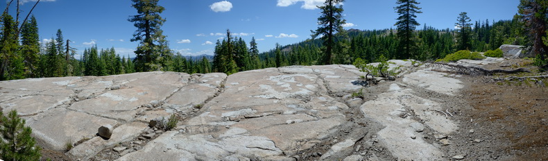 Granite slab with petroglyphs along PCT in Castle Valley pano1 7-14-15