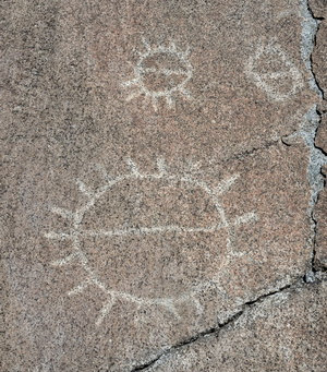 Petroglyphs on granite slabs along PCT in Castle Valley-06 7-14-15